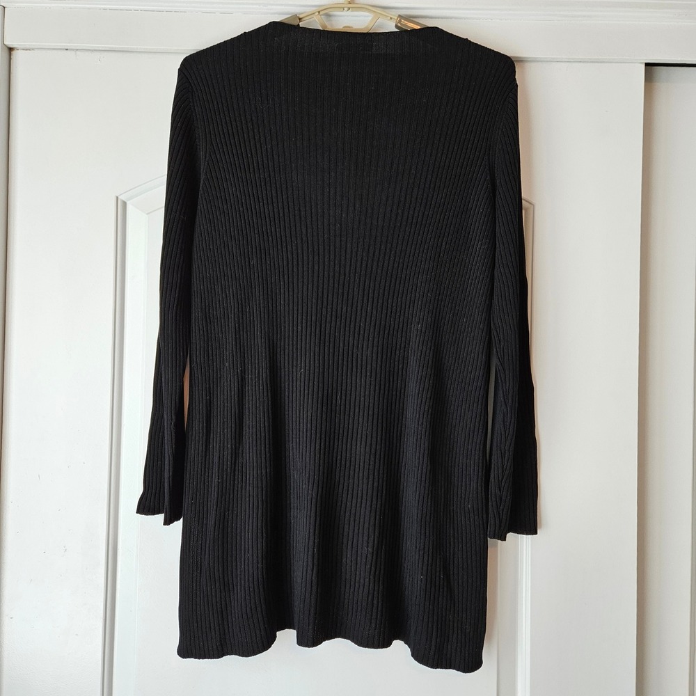 Eileen Fisher Black Ribbed Knit Tunic Sweater Womens Medium Boat Neck Minimalist - Picture 2 of 7